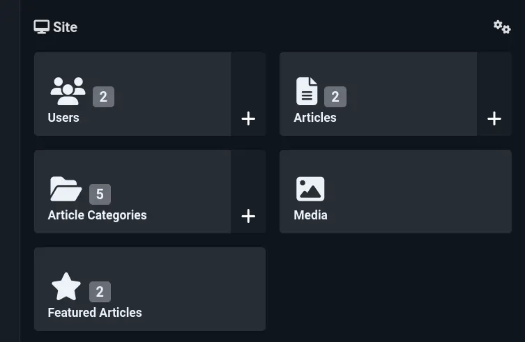 Site dashboard with items counters Joomla Admin